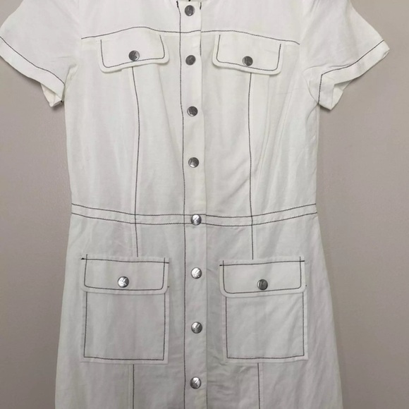 New KARL LAGERFELD PARIS Linen Blend Shirt Dress Snap Front Short Sleeve Size 2 - Picture 16 of 16
